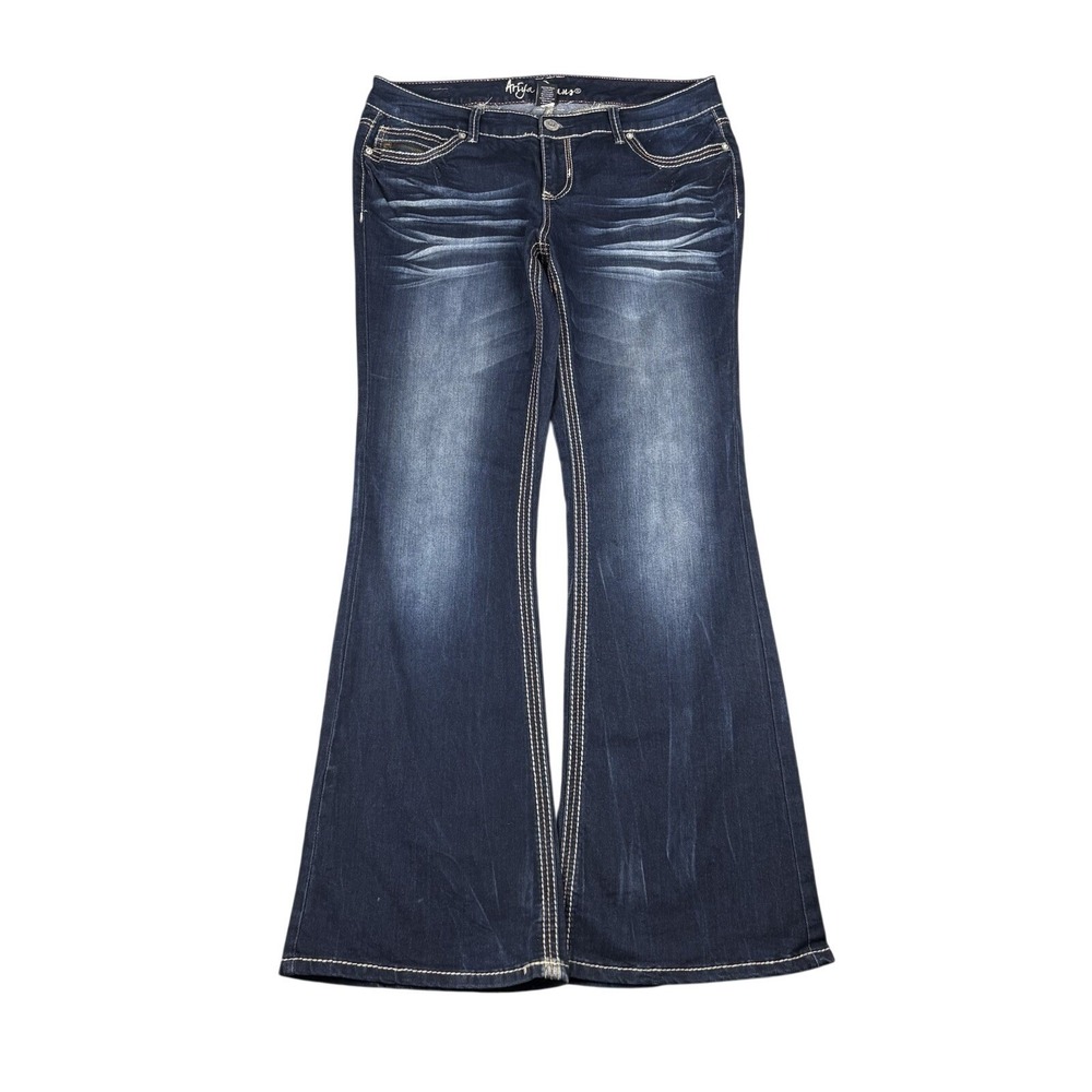 Ariya Jeans Women 13/14 dark Wash Bootcut Rhinestone Studded DenimStitch